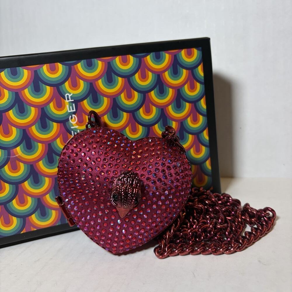 KURT GEIGER Pink Micro Heart Clutch Cross Body Purse Bag Rhinestone